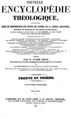 Nouvelle encyclopdie thologique, tome trente et unime.Dictionnaire d'pigraphie, tome second par Abb Migne