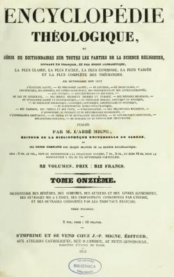 Encyclopdie thologique, tome onzime.Dictionnaire des hrsies, tome premier par Abb Migne