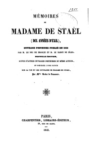 Mmoires de Madame de Stael (Dix annes d'xil) par Madame de Stal