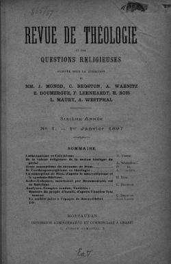 Revue de thologie et des questions religieuses.Sixime anne.N1.-1er Janvier 1897 par Revue de Thologie et des questions religieuses