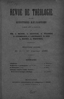 Revue de thologie et des questions religieuses.Huitime anne.N1.-1er Janvier 1899 par Revue de Thologie et des questions religieuses