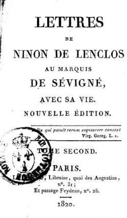 Lettres de Ninon de Lenclos au Marquis de Svign, avec sa vie, tome second par Ninon de Lenclos