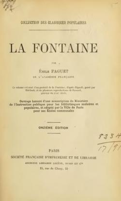 Histoire de la Posie Franaise de la Renaissance au Romantisme, tome4.Jean De La Fontaine par Emile Faguet