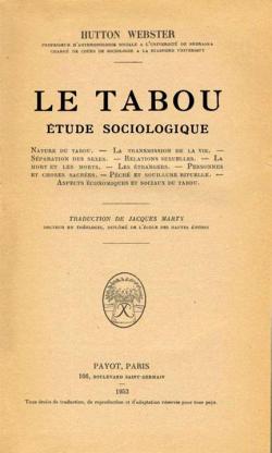 Le Tabou tude sociologique par Hutton Webster